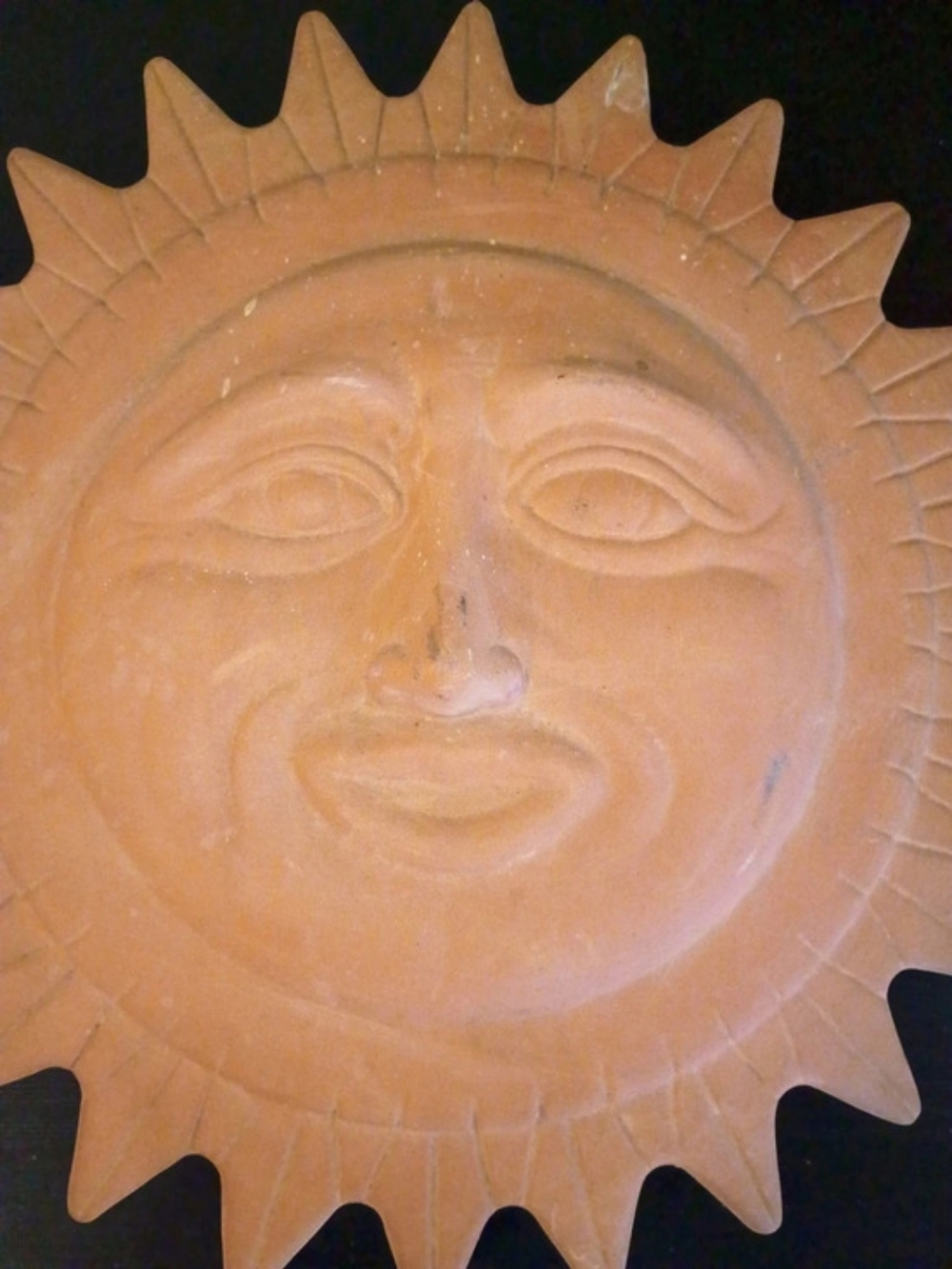 Vintage Mexican Handcrafted Terracotta Sun Face Wall Hanging Plaque 13"